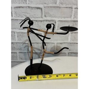 Vintage MCM String Iron Rattan Candle Holder Lønborg Style Mid Century Modern